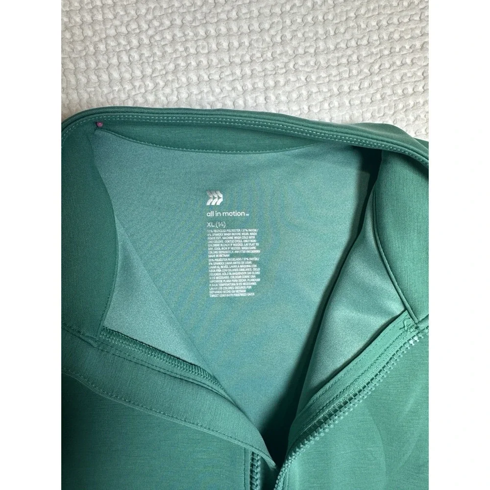 All In Motion Girls XL 14 Sandwash Half Zip Pullover Green Cropped Sweatshirt